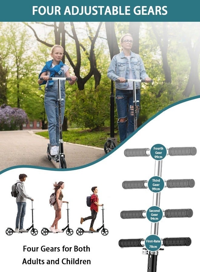 Arabest Kick Scooter, Foldable Commuter Scooter with Anti-Shock Suspension, 3-Level Adjustable Height Handlebar Push Scooter with Large Wheels for Kids, Teen and Adults(Black) - Image 4